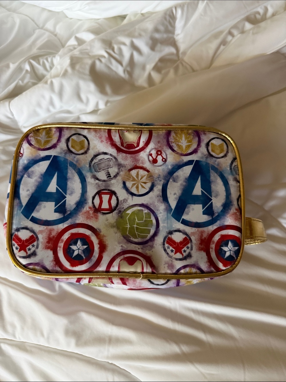 Marvel Avengers Multicolor Cosmetic Bag with Gold Trim